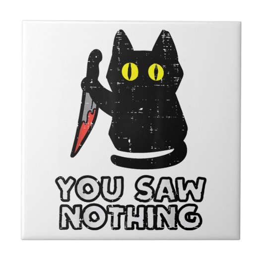 あなたは何も見なかった黒猫おかしなハロウィーン タイル (正面)