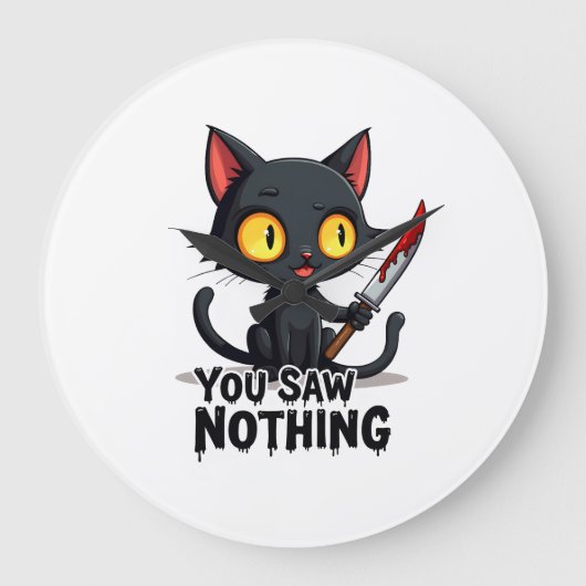 あなたは何も見なかった 黒猫 楽しいハロウィン ラージ壁時計 (正面)
