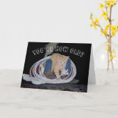 あなたは何歳?猫おもしろい誕生日カード カード (黄色い花)