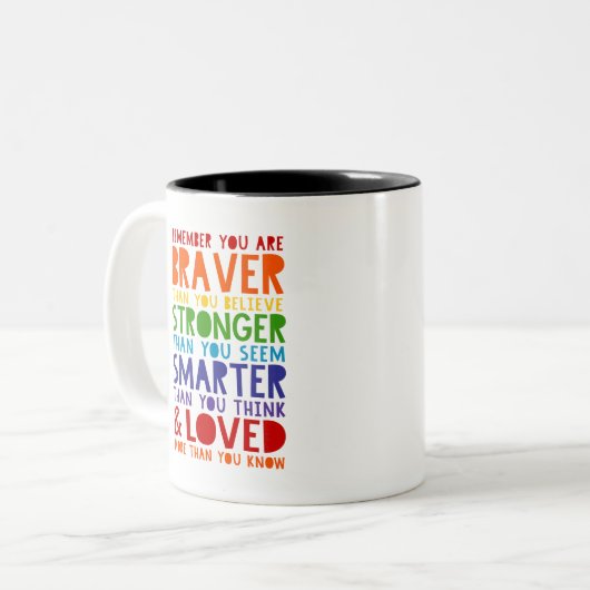 あなたは勇敢で、強く、愛され頭が切れるていることを思い出す ツートーンマグカップ (正面左)