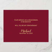 あなたは友人代表ですか?バーガンディーとゴールド 箔招待状 (裏面)