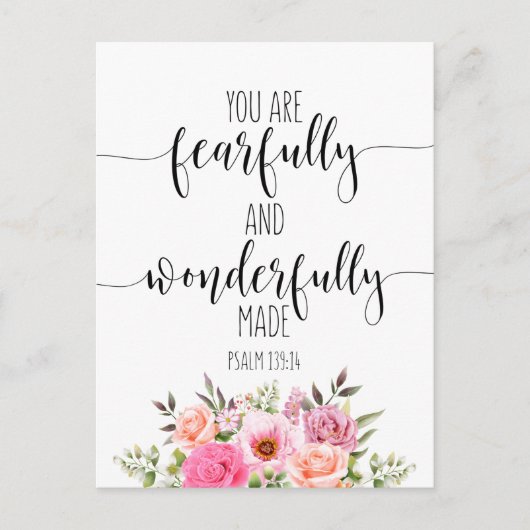 あなたは恐ろしくも素晴らしく創造されている、詩篇139:14 ポストカード (正面)