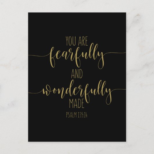 あなたは恐ろしくも素晴らしく創造されている、詩篇139:14 ポストカード (正面)