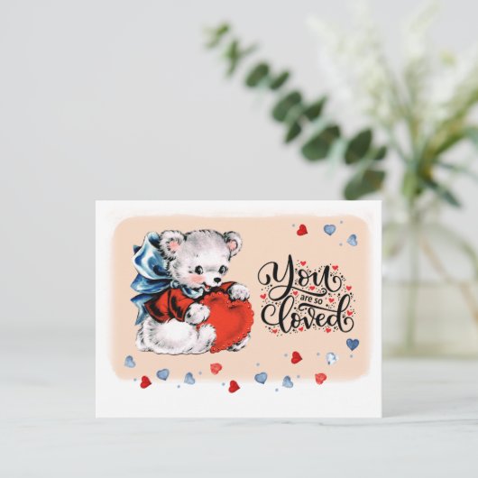 あなたは愛されたヴィンテージテディベアバレンタインデー シーズンポストカード (スタンド正面)
