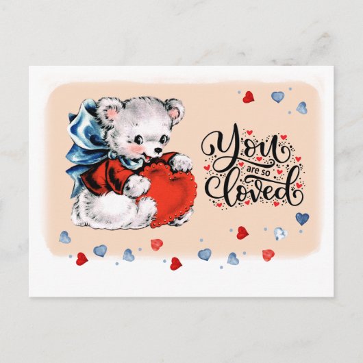 あなたは愛されたヴィンテージテディベアバレンタインデー シーズンポストカード (正面)