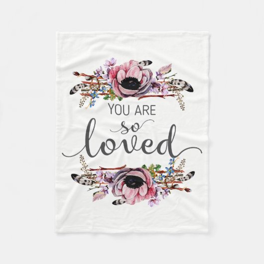 あなたは愛されているボホシックフローラリースベビーガール フリースブランケット (正面)