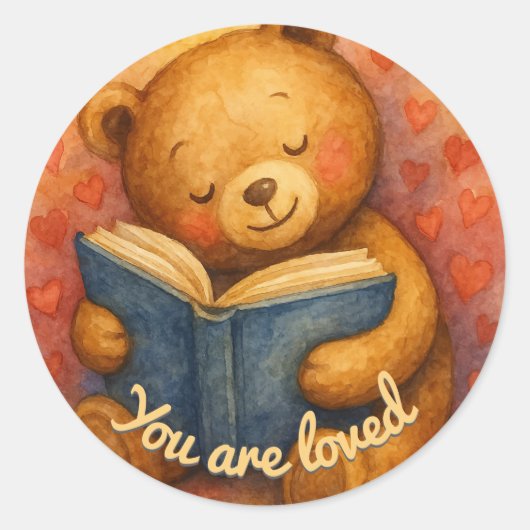 あなたは愛されている - かわいいクマの丸いステッカー ラウンドシール (正面)