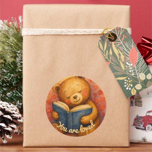 あなたは愛されている - かわいいクマの丸いステッカー ラウンドシール (クリスマス)