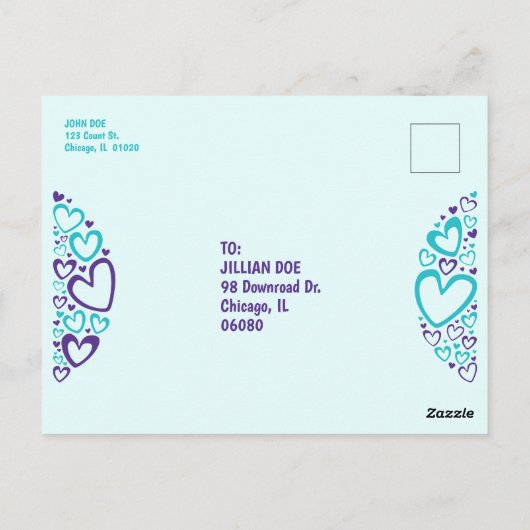 あなたは愛する人のための私の世界の青い紫のハート ポストカード (裏面)