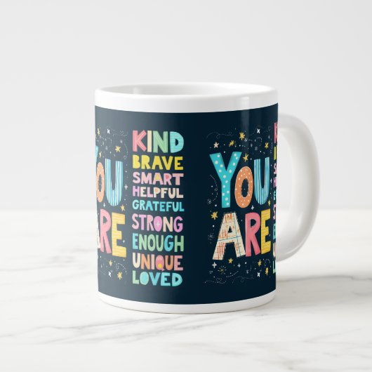 あなたは感動的引用文前向きタイポグラフィ ジャンボコーヒーマグカップ (正面右)