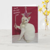 あなたは星誕生日女！猫誕生日カード カード (黄色い花)