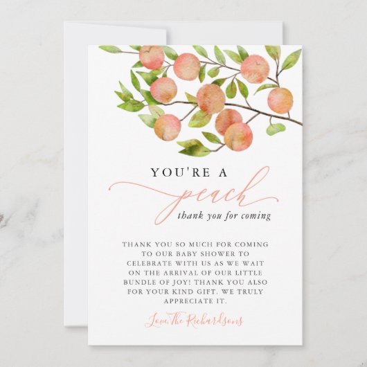 あなたは桃の赤ちゃんシャワー サンキューカード (正面)
