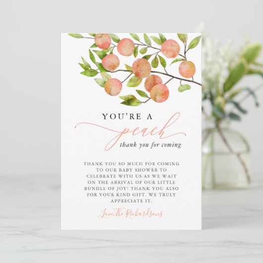 あなたは桃の赤ちゃんシャワー サンキューカード (スタンド正面)
