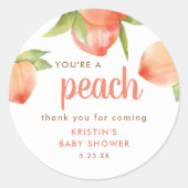 あなたは桃は赤ちゃんシャワー来ありがとう ラウンドシール (正面)