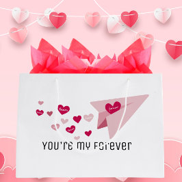 あなたは永遠に可愛いピンクの飛行機&ハート ラージペーパーバッグ