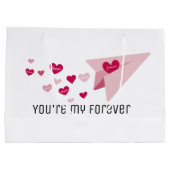 あなたは永遠に可愛いピンクの飛行機&ハート ラージペーパーバッグ (裏面)