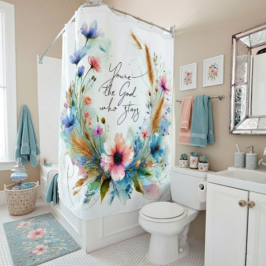 あなたは滞在する神、水の色フローラ シャワーカーテン