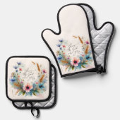 あなたは滞在する神、水の色フローラ 鍋つかみ&鍋敷きセット (正面/裏面)