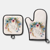 あなたは滞在する神、水の色フローラ 鍋つかみ&鍋敷きセット (正面)