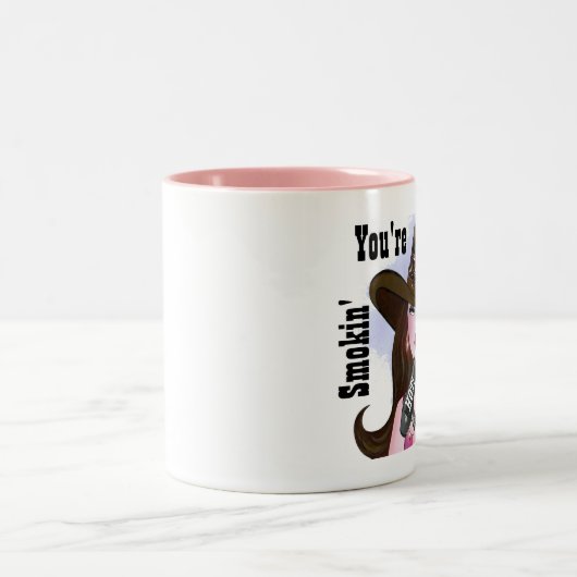 「あなたは熱いぞ、お嬢さん!」 美容師マグカップ ツートーンマグカップ (中央)