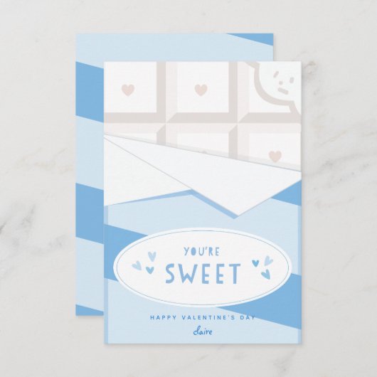 あなたは甘い教室バレンタインデーのカードブルー 招待状 (正面/裏面)