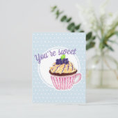 あなたは甘い！カップケーキポストカードブルー水玉模様 ポストカード (スタンド正面)
