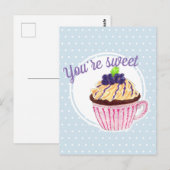 あなたは甘い！カップケーキポストカードブルー水玉模様 ポストカード (正面/裏面)