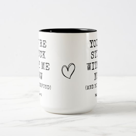 あなたは私と今のスタックと返金愛おもしろいなし ツートーンマグカップ (中央)