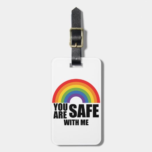 あなたは私と安全であるLGBTQレインボープライド ラゲッジタグ (正面縦)