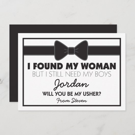 あなたは私のアッシャー黒/白の蝶ネクタイか 招待状 (正面/裏面)