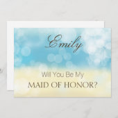 あなたは私のウェディングパーティーの メインの仲人になってくれる？ ゴールド 青 グリッター 招待状 (正面/裏面)