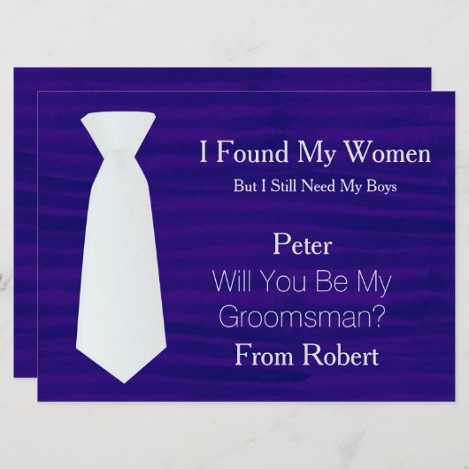 あなたは私のグルームズマンになってくれますか? ホワイト&ブラックタイの招待状です。 招待状 (正面/裏面)