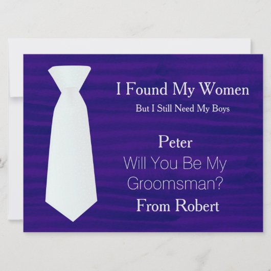 あなたは私のグルームズマンになってくれますか? ホワイト&ブラックタイの招待状です。 招待状 (正面)