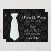 あなたは私のグロムスマン白いネクタイ木製であるか 招待状 (正面/裏面)