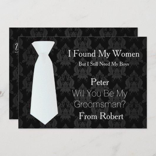 あなたは私のグロムスマン白いネクタイ木製であるか 招待状 (正面/裏面)