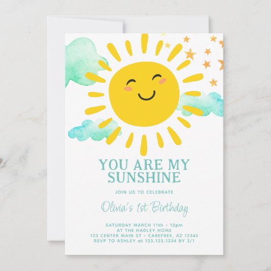 あなたは私のサンシャインの最初の誕生日パーティー 招待状 (正面)