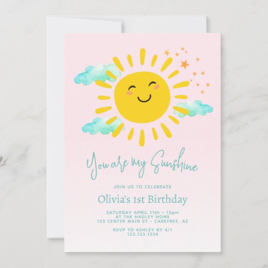 あなたは私のサンシャインの最初の誕生日パーティー 招待状 (正面)
