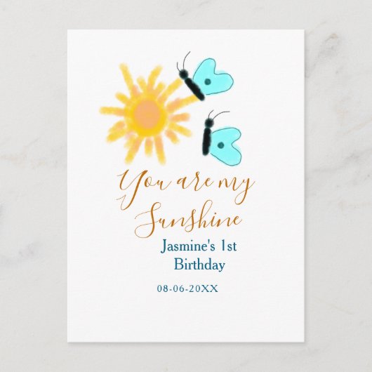 あなたは私のサンシャインイエローオレンジの太陽の青い蝶 ポストカード (正面)