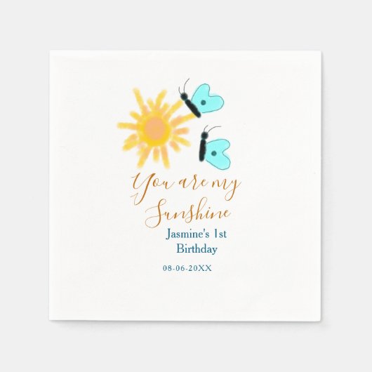 あなたは私のサンシャインイエローオレンジサンブルーバターフ スタンダードカクテルナプキン (正面)