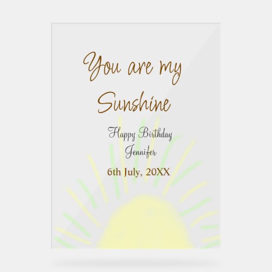 あなたは私のサンシャインイエローパステルの誕生日の追加nam アクリルサイン (正面)