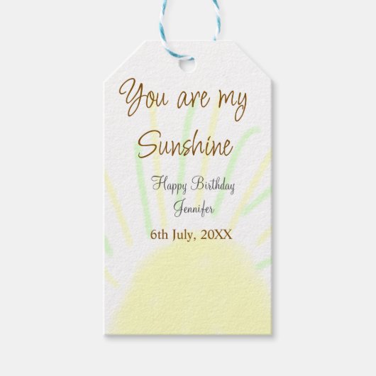 あなたは私のサンシャインイエローパステルの誕生日の追加nam ギフトタグ (正面)