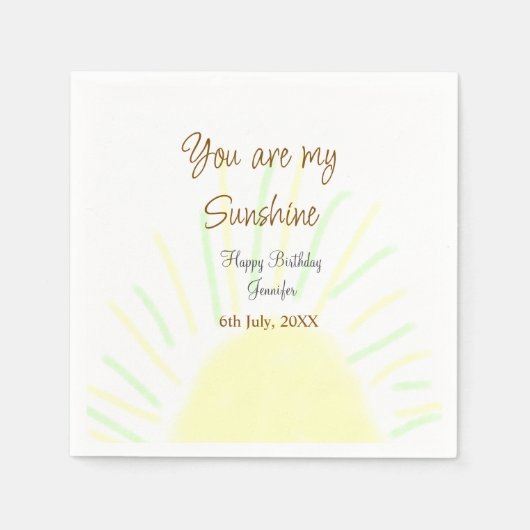 あなたは私のサンシャインイエローパステルの誕生日の追加nam スタンダードカクテルナプキン (正面)