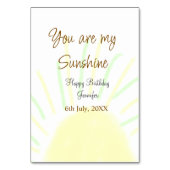 あなたは私のサンシャインイエローパステルの誕生日の追加nam テーブルナンバー (裏面)