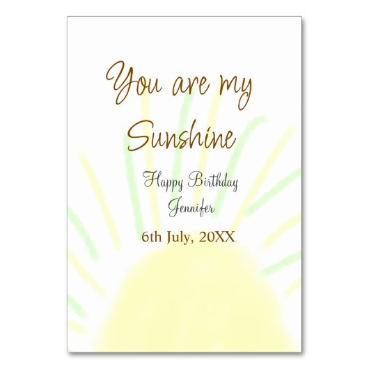 あなたは私のサンシャインイエローパステルの誕生日の追加nam テーブルナンバー (正面)