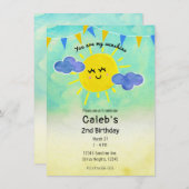 あなたは私のサンシャインイエロー&ブルー誕生日パーティー 招待状 (正面/裏面)