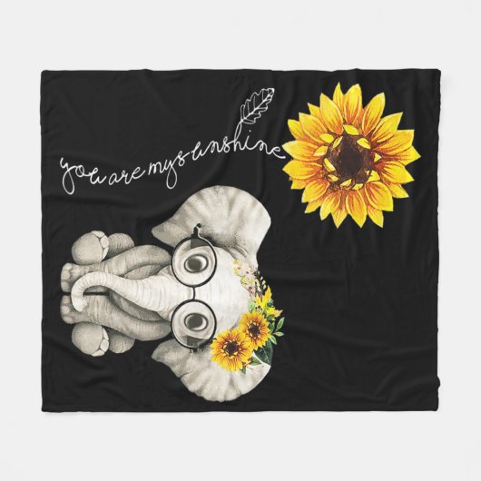 あなたは私のサンシャインヒッピーひまわり象 フリースブランケット (正面(横))