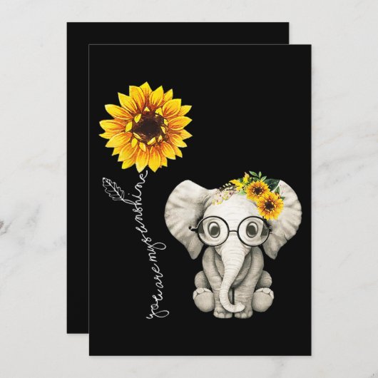 あなたは私のサンシャインヒッピーひまわり象 招待状 (正面/裏面)