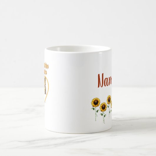 あなたは私のサンシャインヒマワリパーソナライズされたハート コーヒーマグカップ (中央)