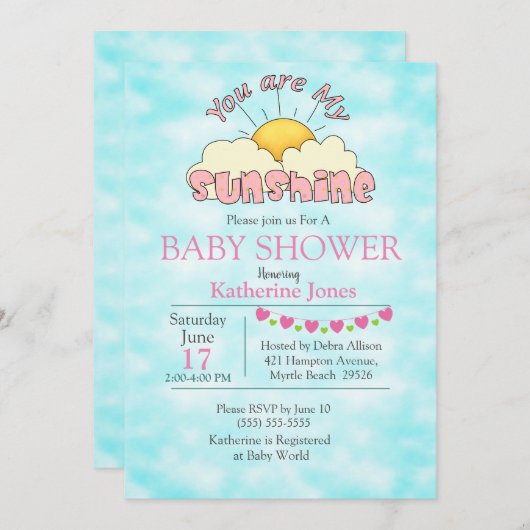 あなたは私のサンシャインベビーガールシャワー招待状 招待状 (正面/裏面)
