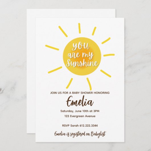 あなたは私のサンシャインベビーシャワー招待状 招待状 (正面/裏面)